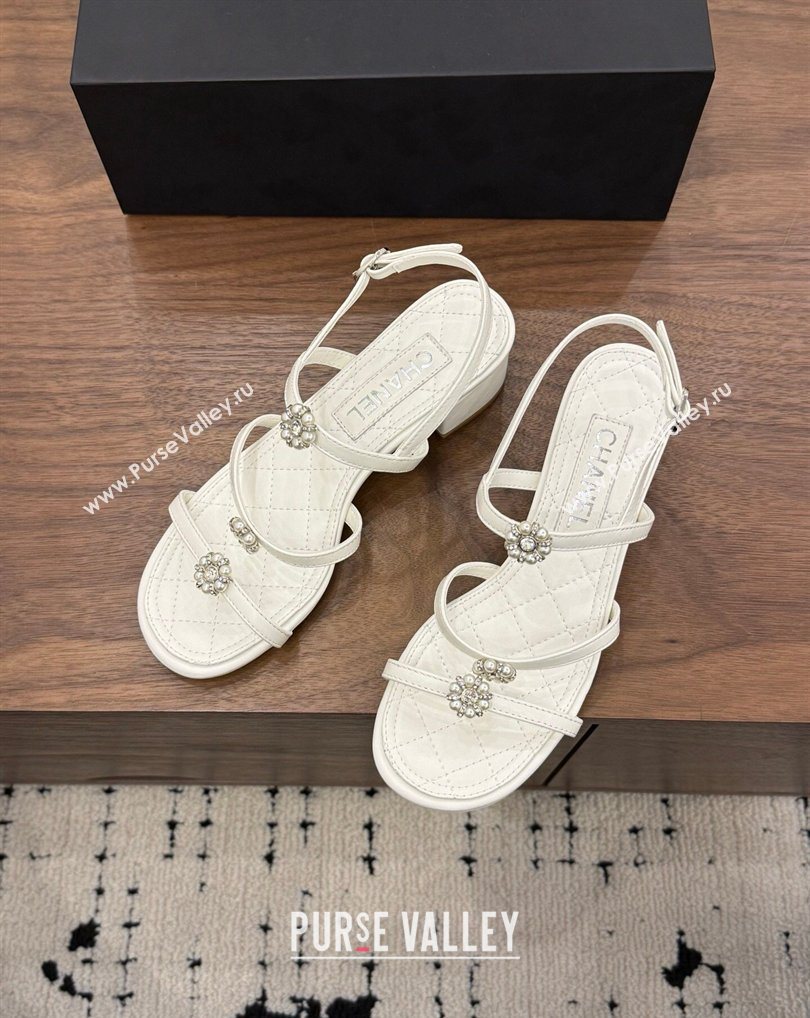Chanel Lambskin Leather Low Heel Strap Sandals with Bloom White 2026 G46964 (MD-260309074)