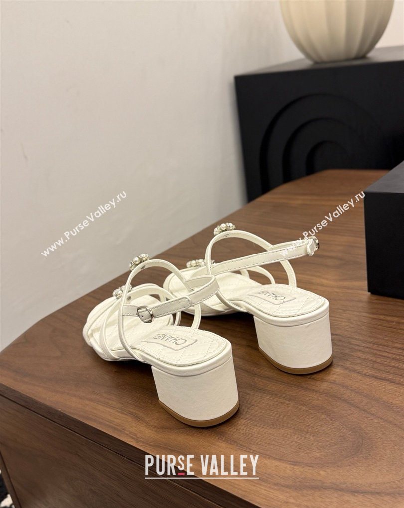 Chanel Lambskin Leather Low Heel Strap Sandals with Bloom White 2026 G46964 (MD-260309074)