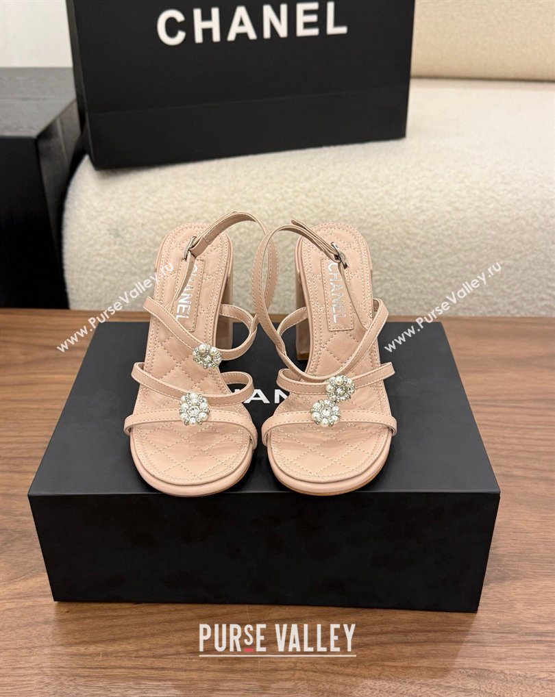 Chanel Lambskin Leather Heel Strap Sandals 9cm with Bloom Pink 2026 G46964 (MD-260309075)