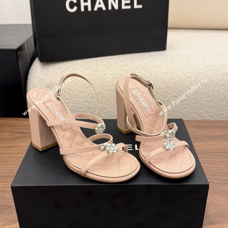 Chanel Lambskin Leather Heel Strap Sandals 9cm with Bloom Pink 2026 G46964 (MD-260309075)
