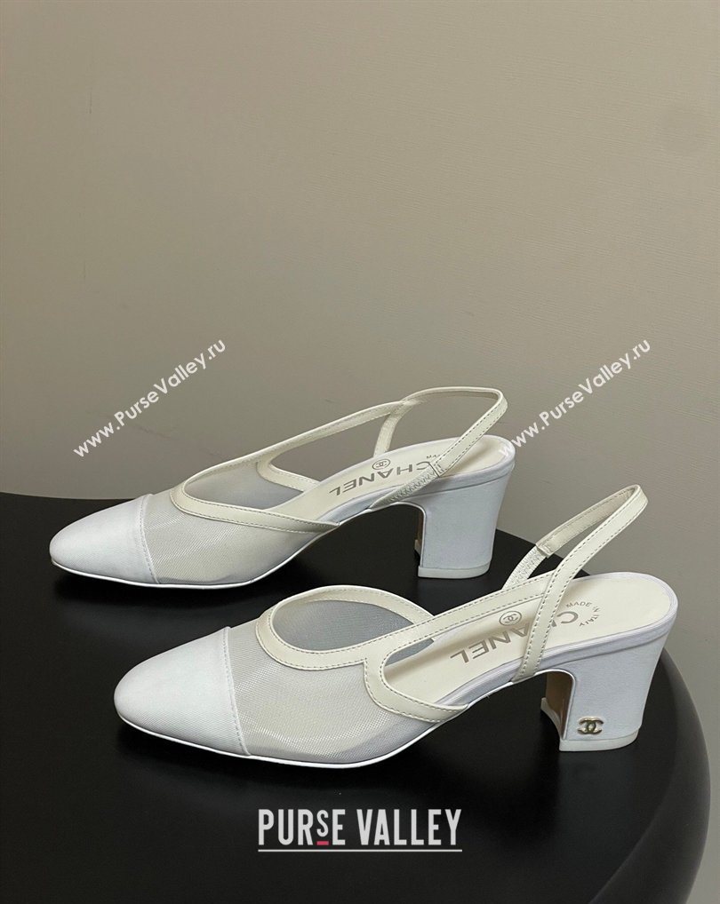 Chanel Mesh Grosgrain Slingbacks Pump 6.5cm White 2026 G31318 0309 (MD-260309027)