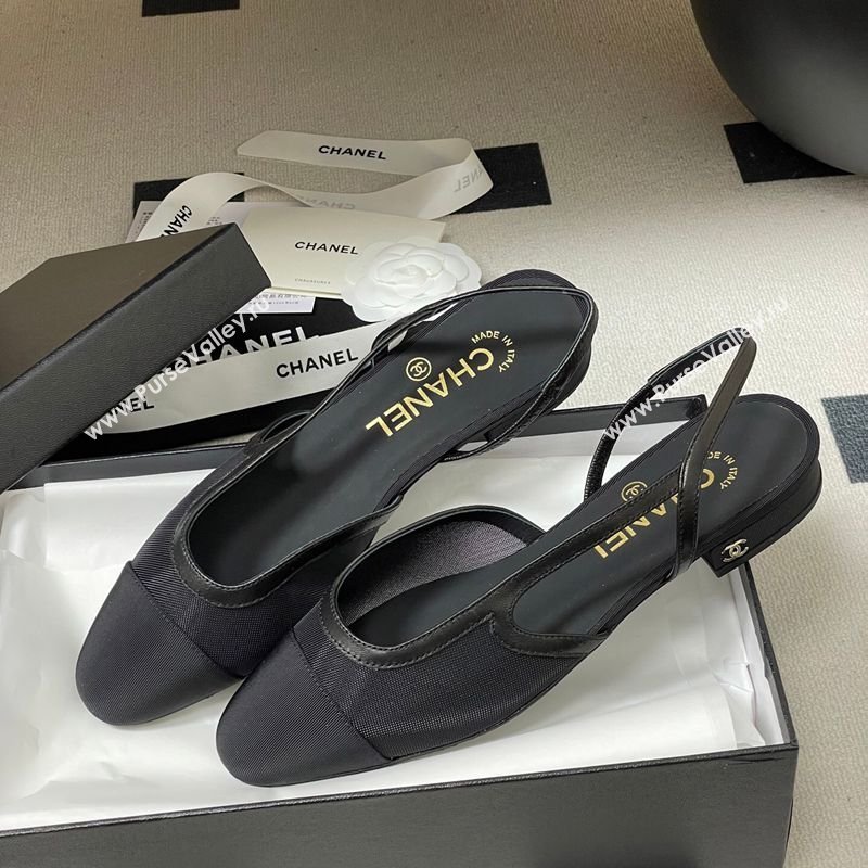 Chanel Mesh Grosgrain Slingbacks Flat Black 2026 G31319 0309 (MD-260309001)