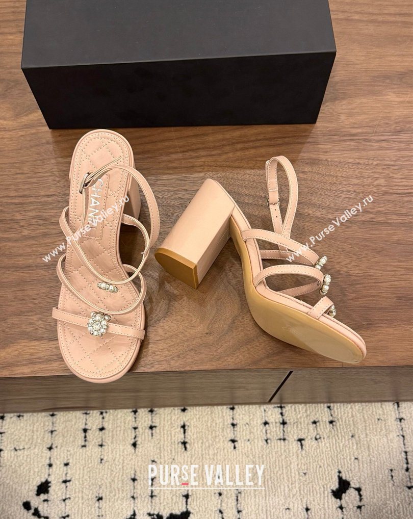 Chanel Lambskin Leather Heel Strap Sandals 9cm with Bloom Pink 2026 G46964 (MD-260309075)