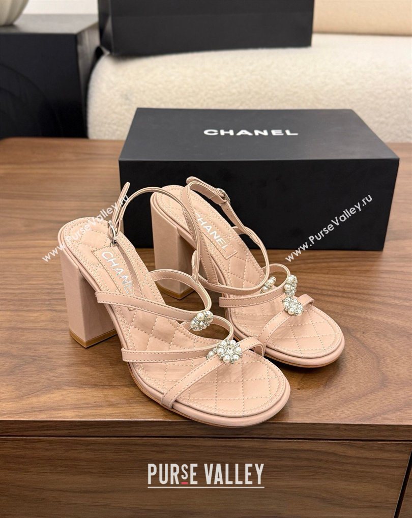 Chanel Lambskin Leather Heel Strap Sandals 9cm with Bloom Pink 2026 G46964 (MD-260309075)