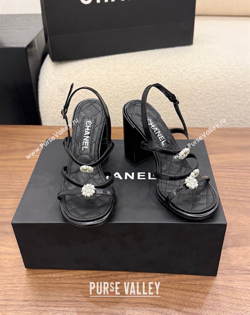 Chanel Lambskin Leather Heel Strap Sandals 9cm with Bloom Black 2026 G46964 (MD-260309077)