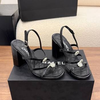 Chanel Lambskin Leather Heel Strap Sandals 9cm with Bloom Black 2026 G46964 (MD-260309077)