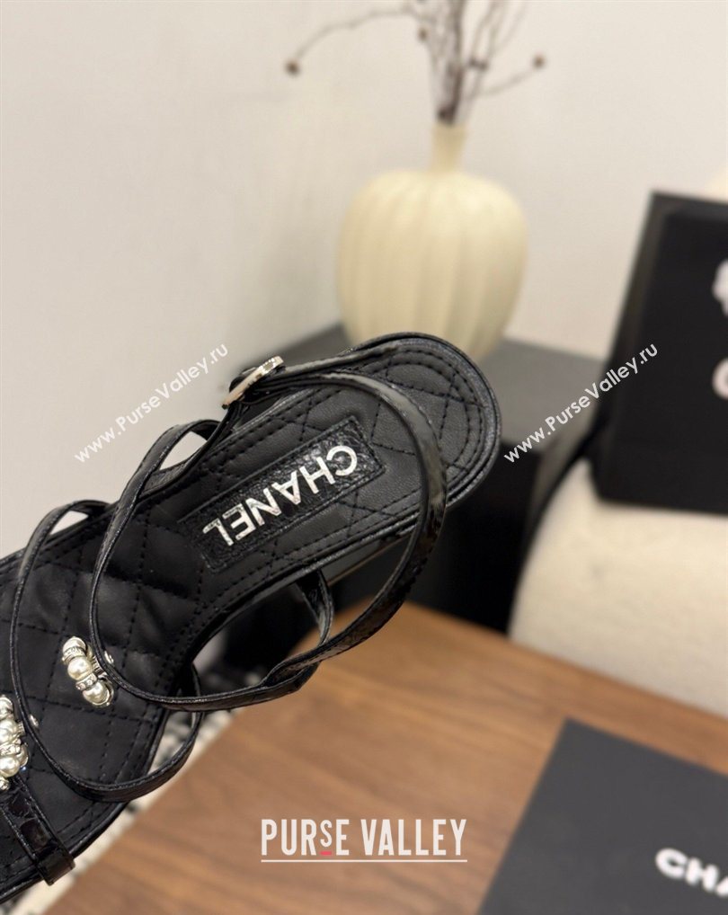 Chanel Lambskin Leather Heel Strap Sandals 9cm with Bloom Black 2026 G46964 (MD-260309077)