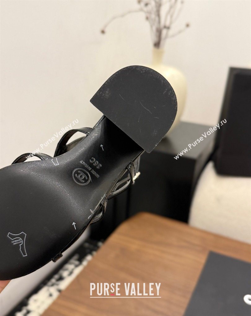 Chanel Lambskin Leather Heel Strap Sandals 9cm with Bloom Black 2026 G46964 (MD-260309077)