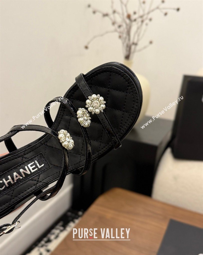 Chanel Lambskin Leather Heel Strap Sandals 9cm with Bloom Black 2026 G46964 (MD-260309077)