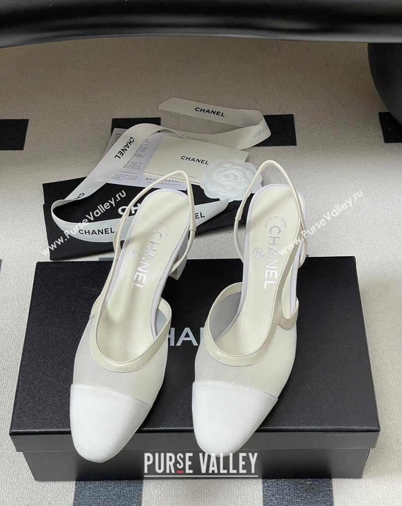 Chanel Mesh Grosgrain Slingbacks Pump 6.5cm White 2026 G31318 0309 (MD-260309027)