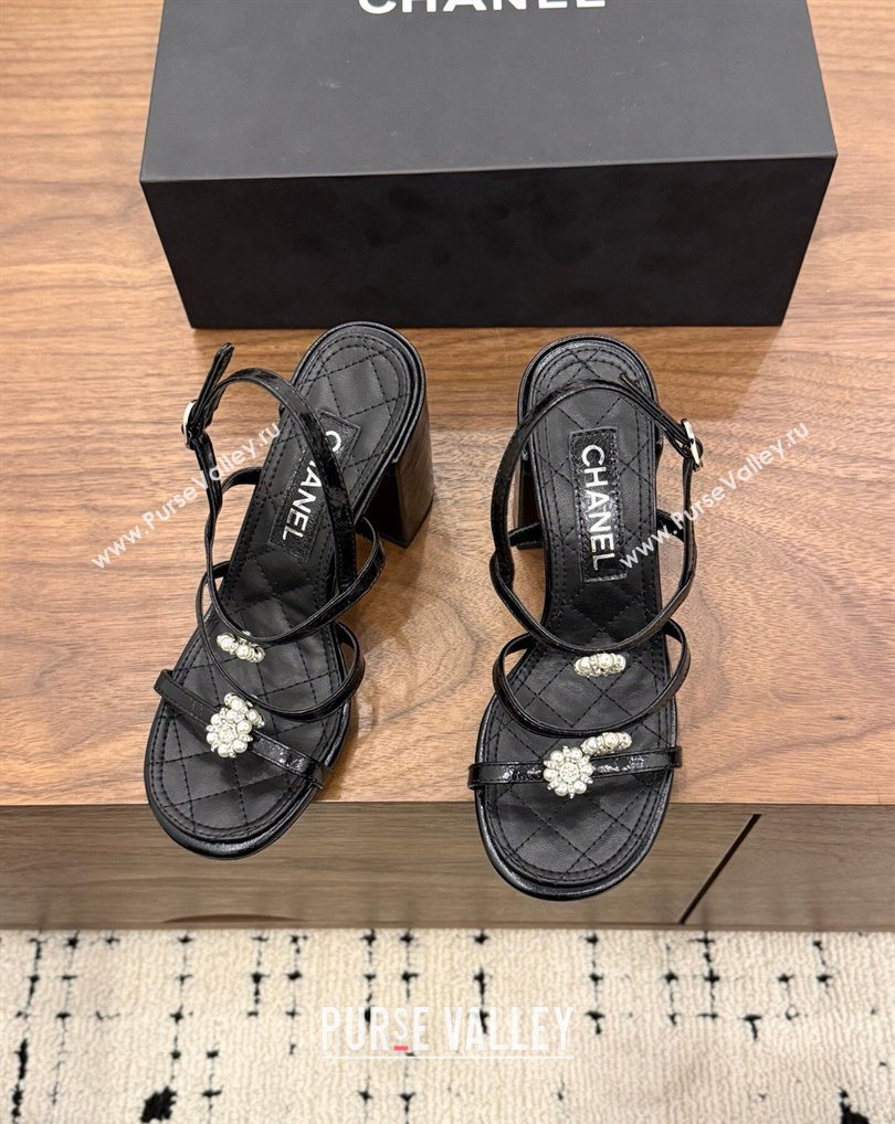 Chanel Lambskin Leather Heel Strap Sandals 9cm with Bloom Black 2026 G46964 (MD-260309077)