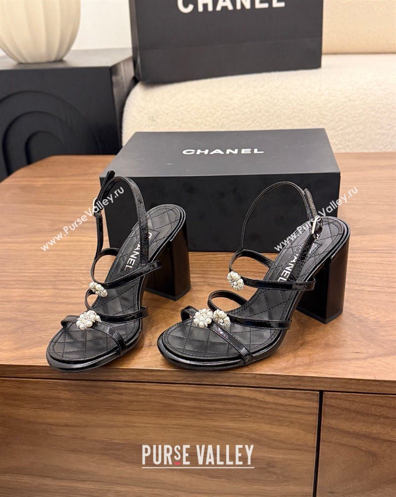 Chanel Lambskin Leather Heel Strap Sandals 9cm with Bloom Black 2026 G46964 (MD-260309077)
