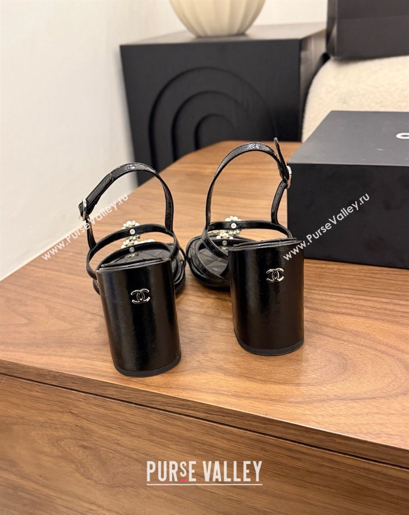Chanel Lambskin Leather Heel Strap Sandals 9cm with Bloom Black 2026 G46964 (MD-260309077)