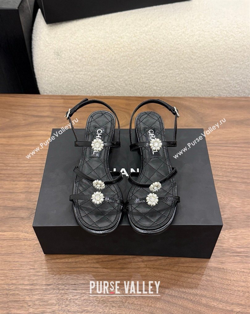 Chanel Lambskin Leather Low Heel Strap Sandals with Bloom Black 2026 G46964 (MD-260309078)