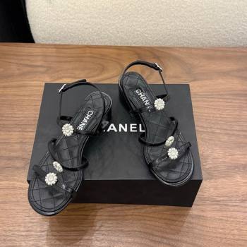 Chanel Lambskin Leather Low Heel Strap Sandals with Bloom Black 2026 G46964 (MD-260309078)