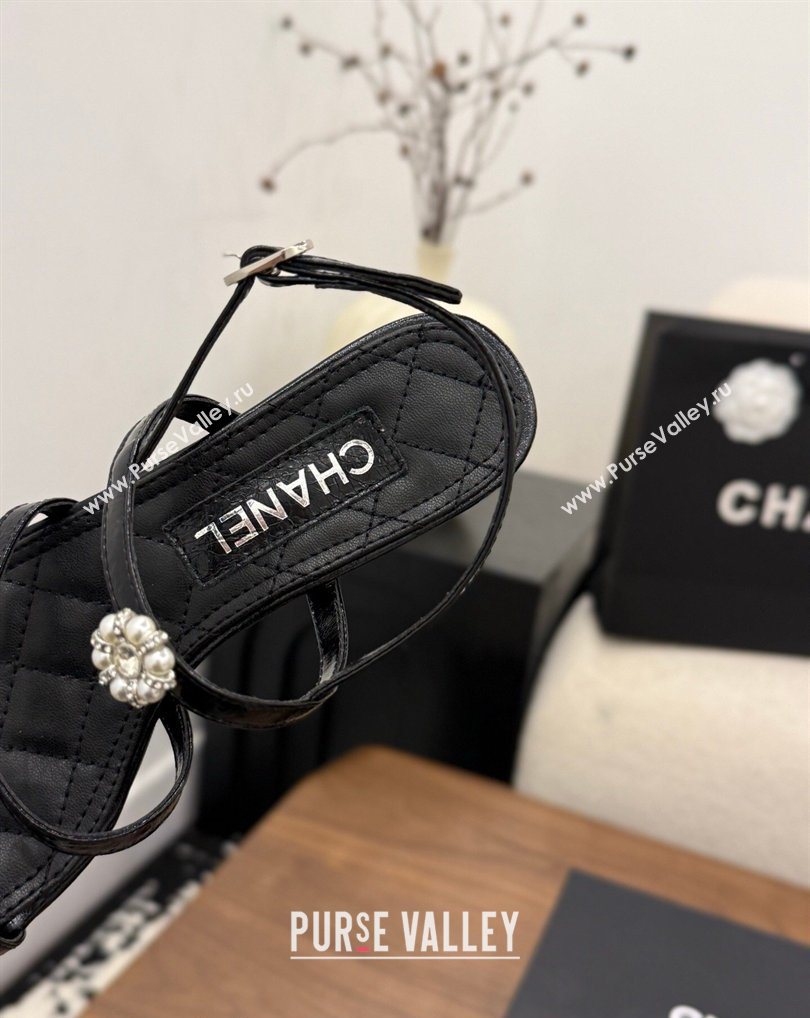 Chanel Lambskin Leather Low Heel Strap Sandals with Bloom Black 2026 G46964 (MD-260309078)