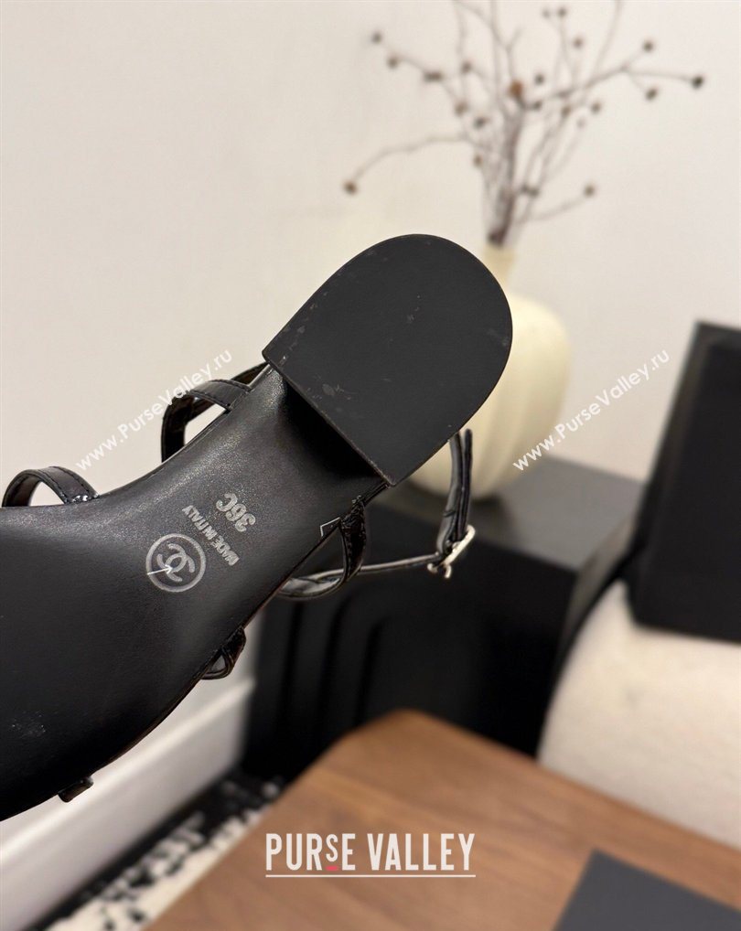 Chanel Lambskin Leather Low Heel Strap Sandals with Bloom Black 2026 G46964 (MD-260309078)