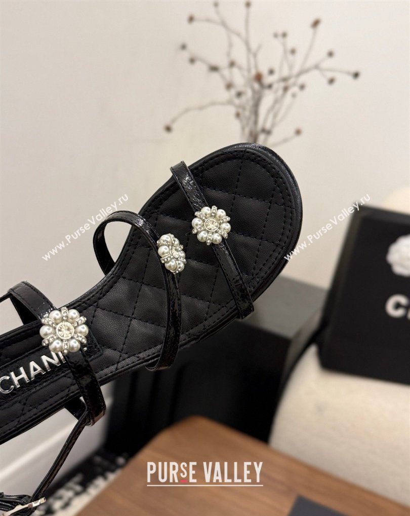 Chanel Lambskin Leather Low Heel Strap Sandals with Bloom Black 2026 G46964 (MD-260309078)