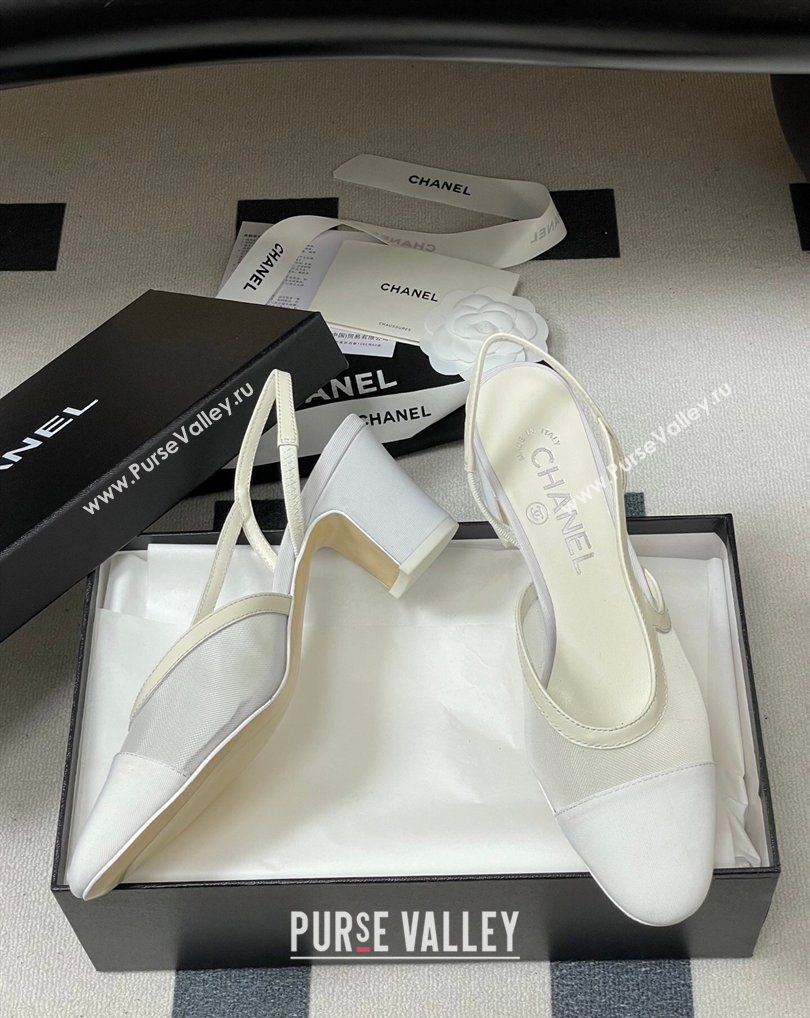 Chanel Mesh Grosgrain Slingbacks Pump 6.5cm White 2026 G31318 0309 (MD-260309027)
