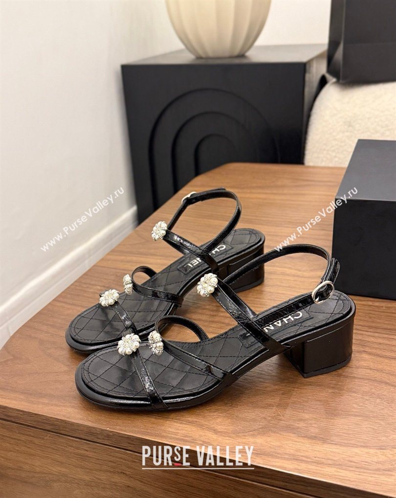 Chanel Lambskin Leather Low Heel Strap Sandals with Bloom Black 2026 G46964 (MD-260309078)