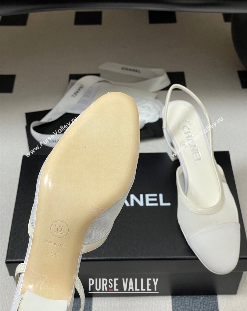 Chanel Mesh Grosgrain Slingbacks Pump 6.5cm White 2026 G31318 0309 (MD-260309027)