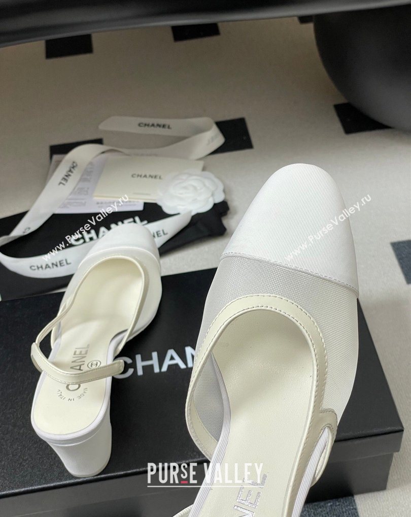 Chanel Mesh Grosgrain Slingbacks Pump 6.5cm White 2026 G31318 0309 (MD-260309027)
