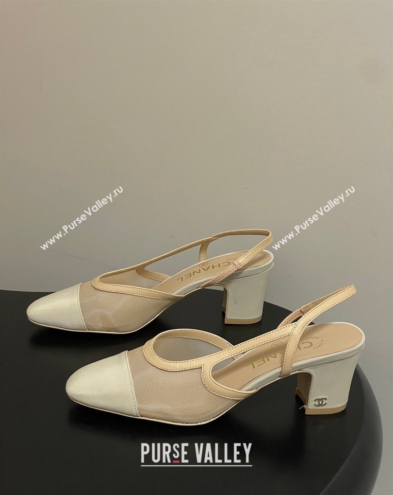 Chanel Mesh Grosgrain Slingbacks Pump 6.5cm Beige 2026 G31318 0309 (MD-260309028)