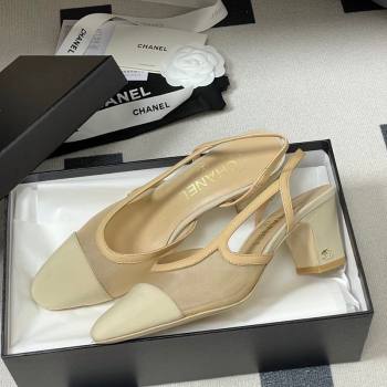 Chanel Mesh Grosgrain Slingbacks Pump 6.5cm Beige 2026 G31318 0309 (MD-260309028)