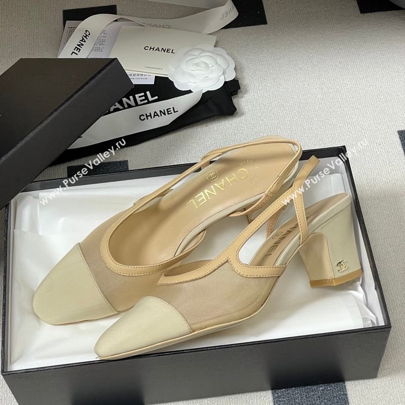 Chanel Mesh Grosgrain Slingbacks Pump 6.5cm Beige 2026 G31318 0309 (MD-260309028)