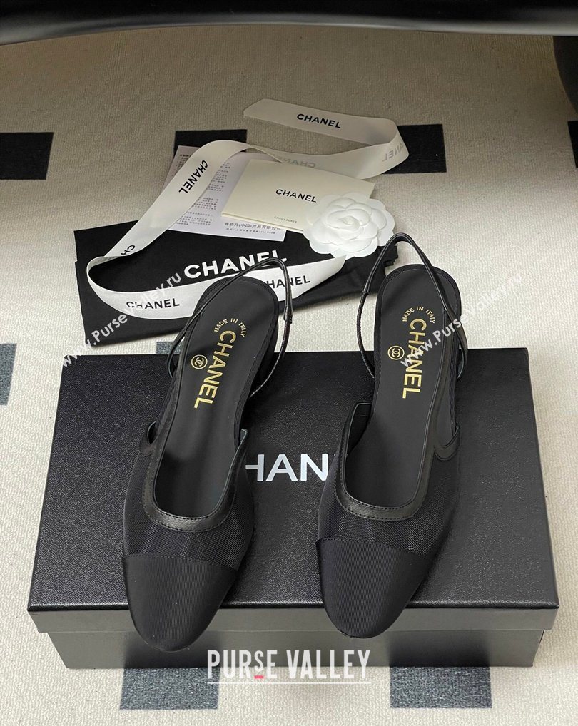 Chanel Mesh Grosgrain Slingbacks Flat Black 2026 G31319 0309 (MD-260309001)