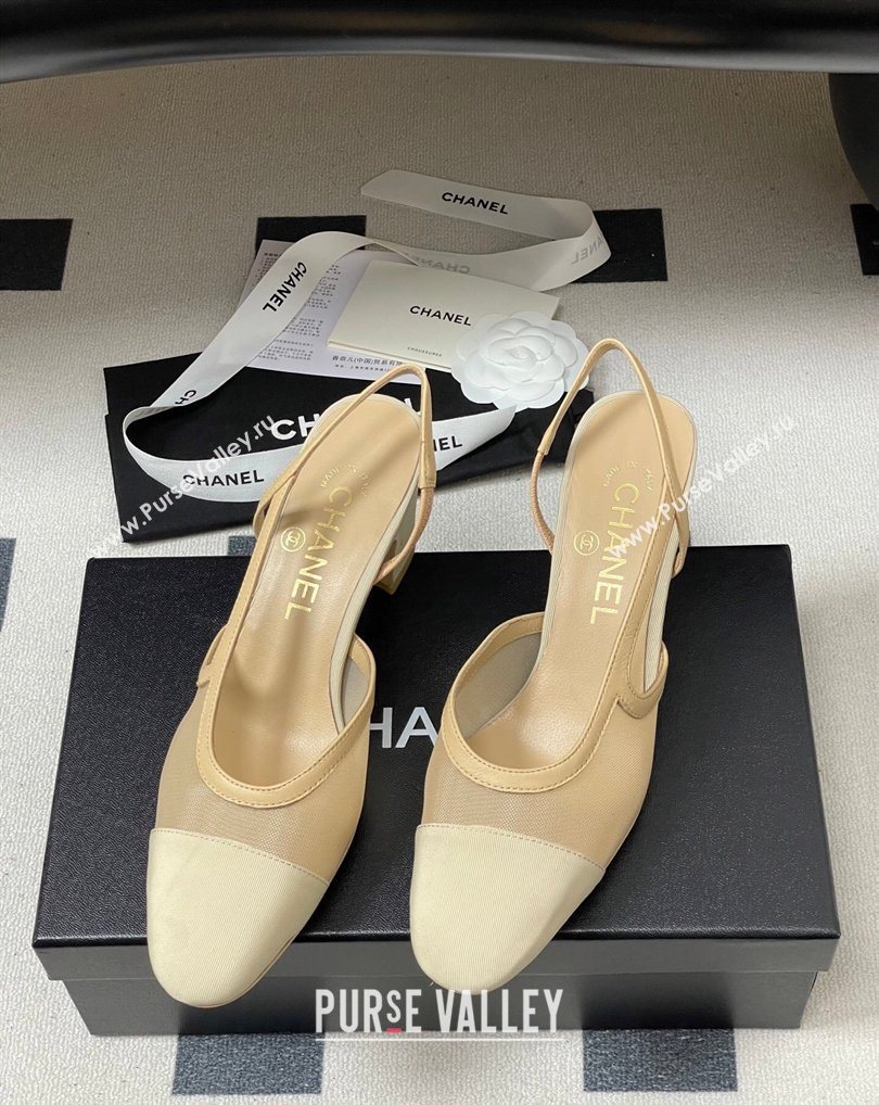 Chanel Mesh Grosgrain Slingbacks Pump 6.5cm Beige 2026 G31318 0309 (MD-260309028)