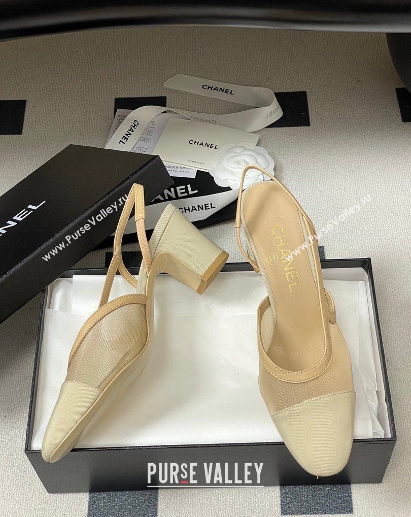Chanel Mesh Grosgrain Slingbacks Pump 6.5cm Beige 2026 G31318 0309 (MD-260309028)