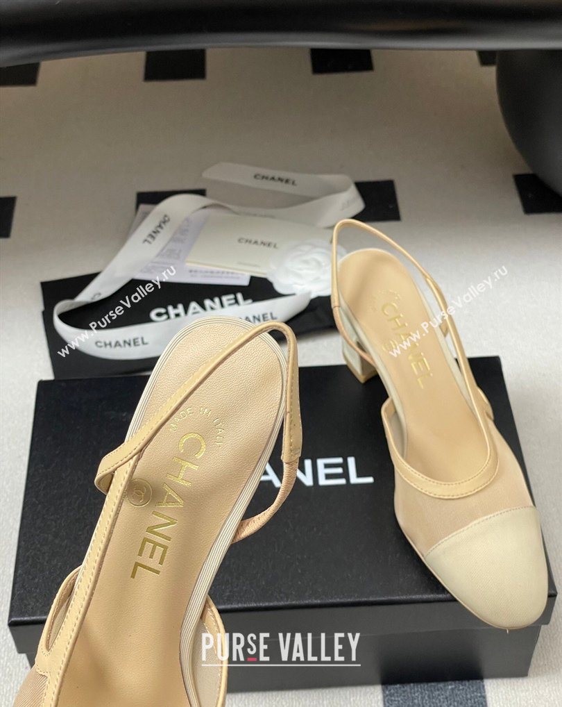 Chanel Mesh Grosgrain Slingbacks Pump 6.5cm Beige 2026 G31318 0309 (MD-260309028)