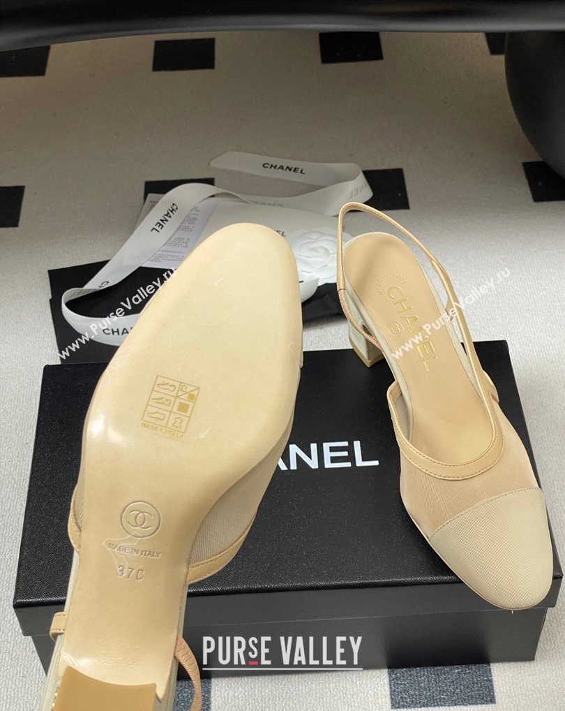 Chanel Mesh Grosgrain Slingbacks Pump 6.5cm Beige 2026 G31318 0309 (MD-260309028)