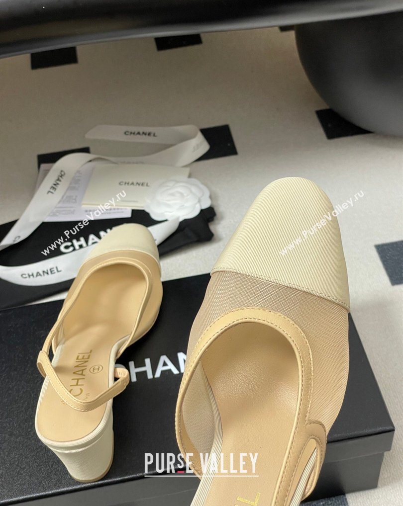 Chanel Mesh Grosgrain Slingbacks Pump 6.5cm Beige 2026 G31318 0309 (MD-260309028)