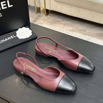 Chanel Lambskin Leather Slingbacks Flat Burgundy/Black 2026 G31319 0309 (MD-260309007)