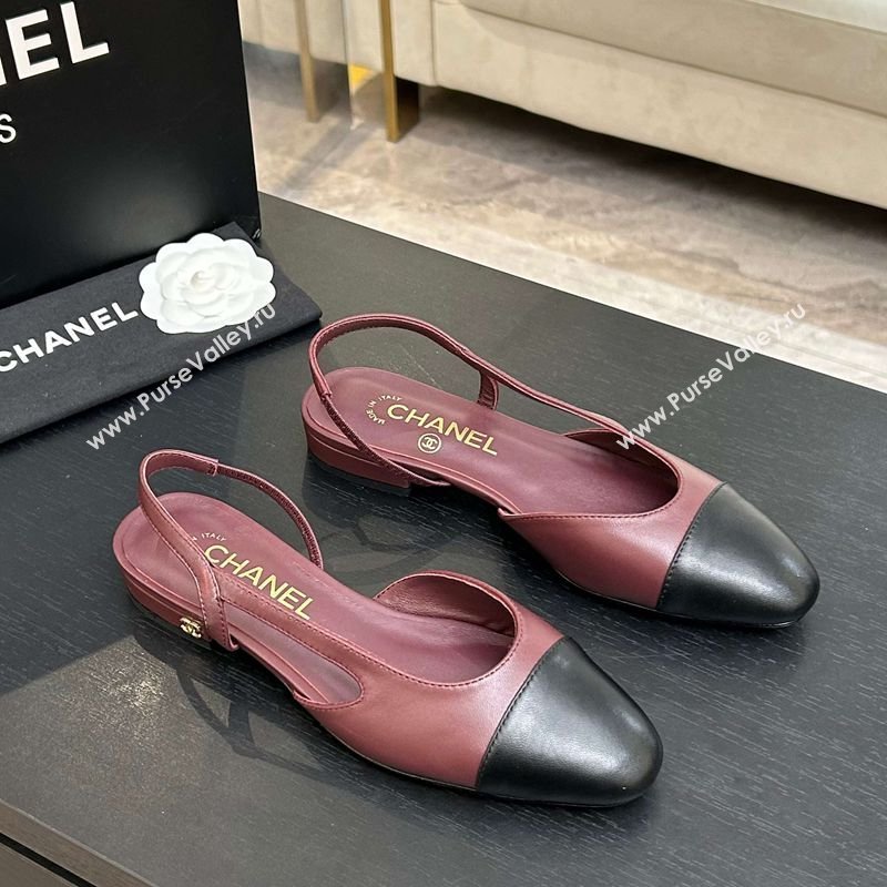 Chanel Lambskin Leather Slingbacks Flat Burgundy/Black 2026 G31319 0309 (MD-260309007)