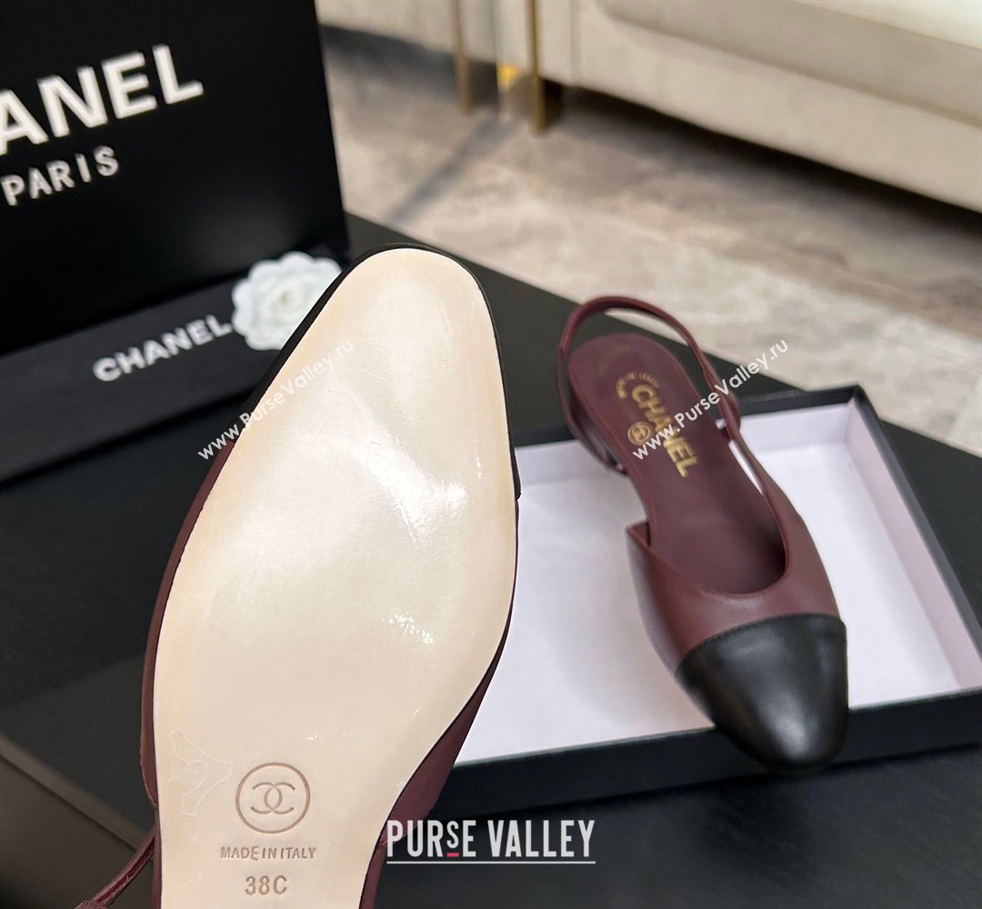 Chanel Lambskin Leather Slingbacks Flat Burgundy/Black 2026 G31319 0309 (MD-260309007)