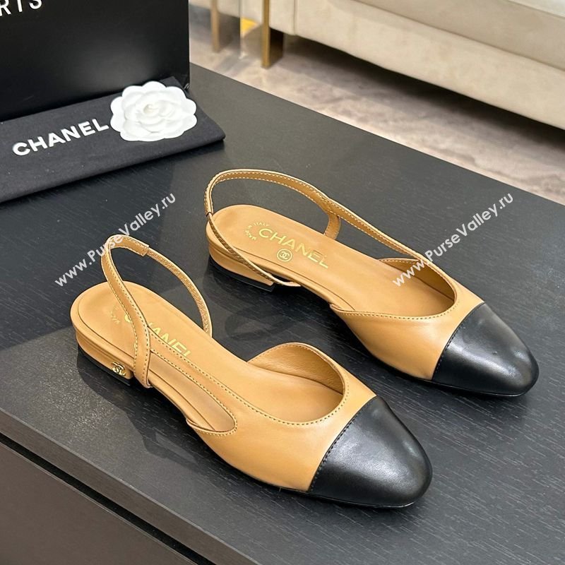 Chanel Lambskin Leather Slingbacks Flat Beige/Black 2026 G31319 0309 (MD-260309008)