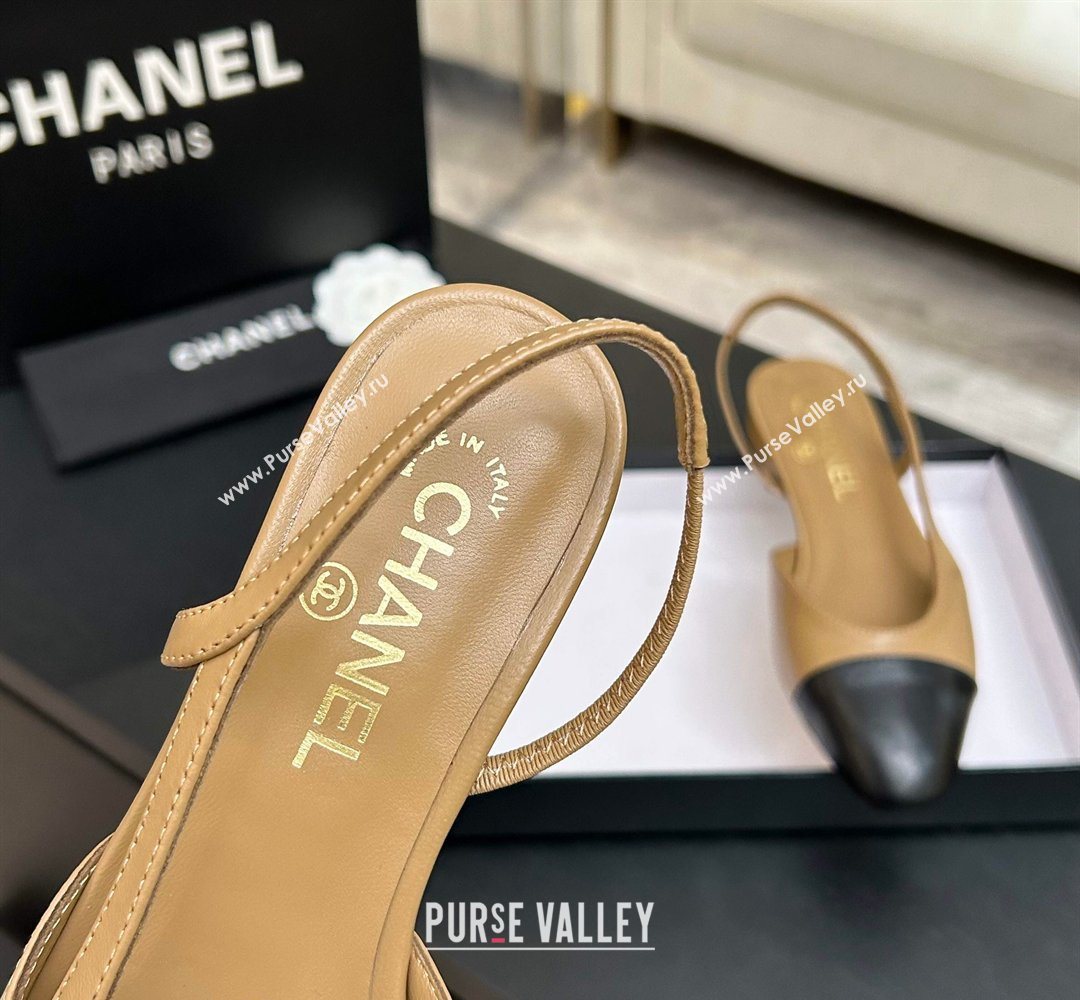 Chanel Lambskin Leather Slingbacks Flat Beige/Black 2026 G31319 0309 (MD-260309008)