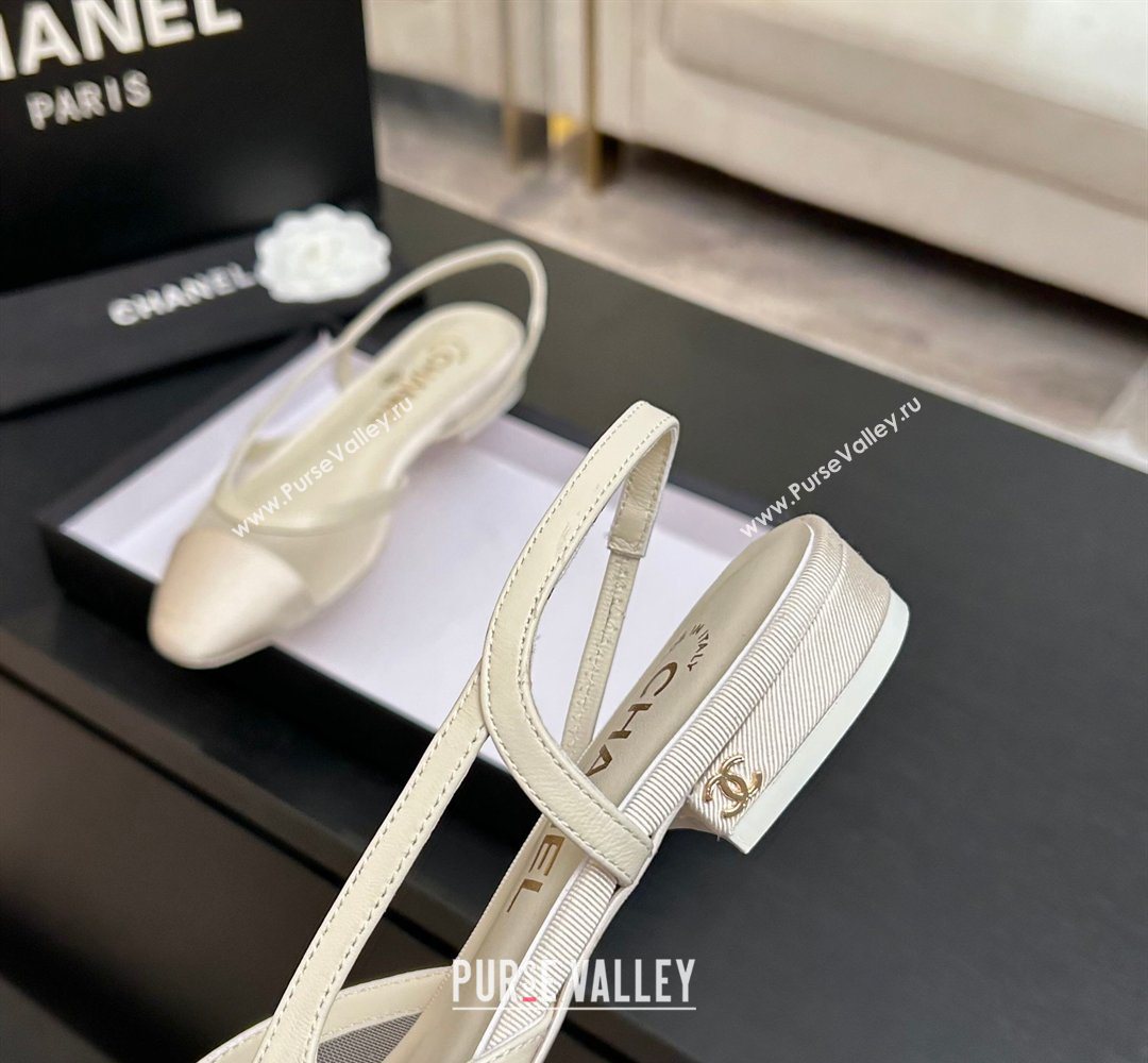 Chanel Mesh Grosgrain Slingbacks Flat Ivory 2026 G31319 0309 (MD-260309009)