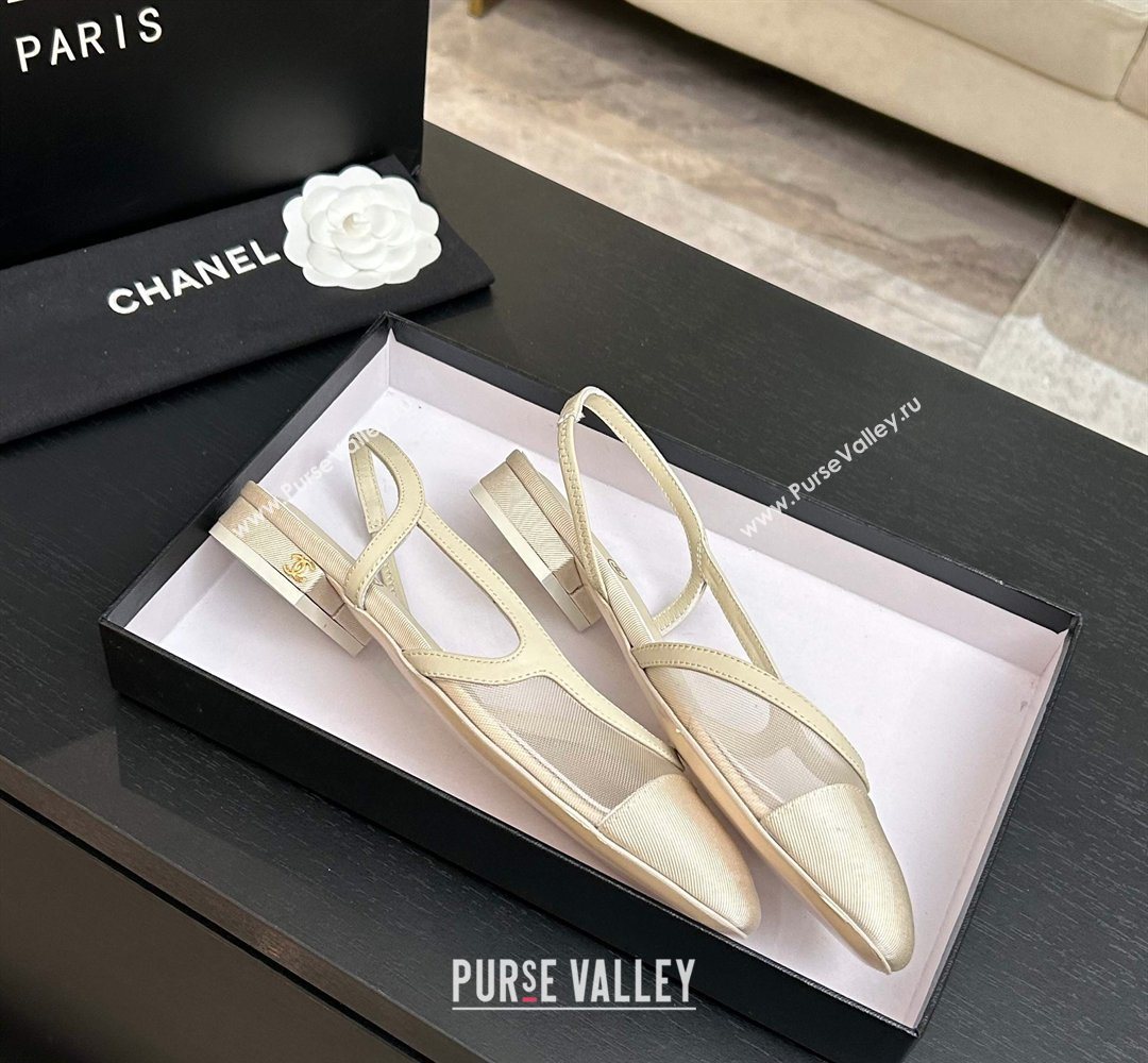 Chanel Mesh Grosgrain Slingbacks Flat Ivory 2026 G31319 0309 (MD-260309009)