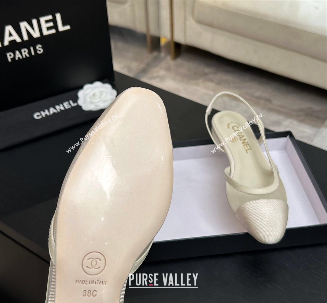Chanel Mesh Grosgrain Slingbacks Flat Ivory 2026 G31319 0309 (MD-260309009)