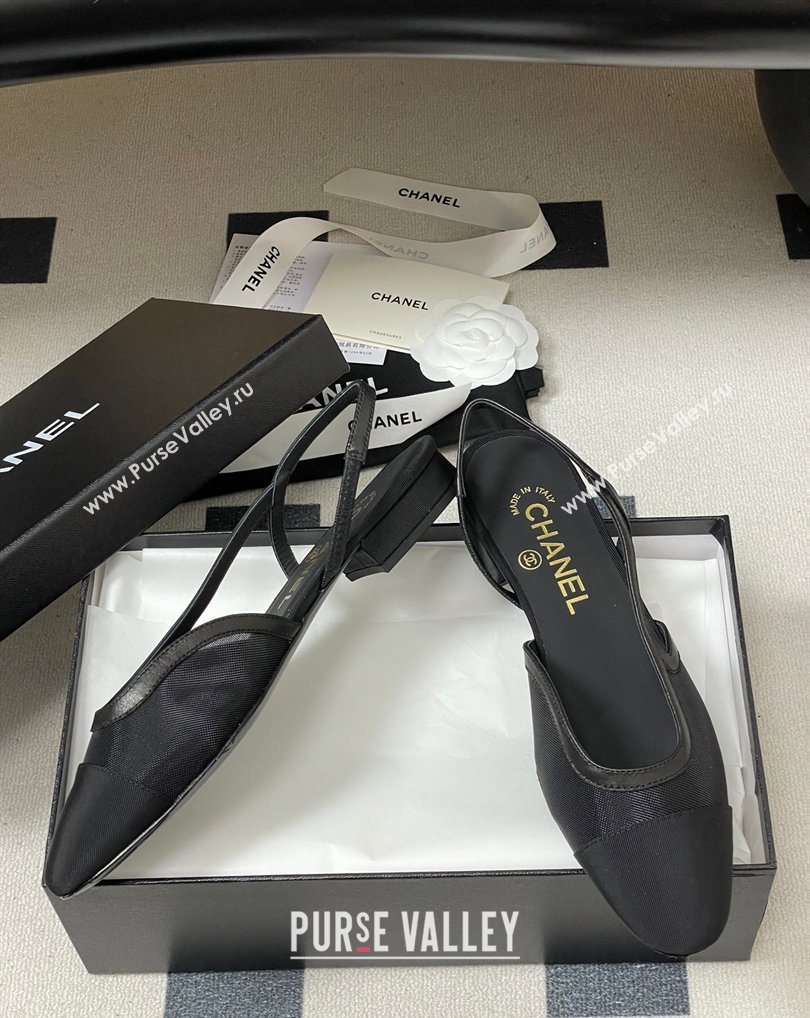 Chanel Mesh Grosgrain Slingbacks Flat Black 2026 G31319 0309 (MD-260309001)