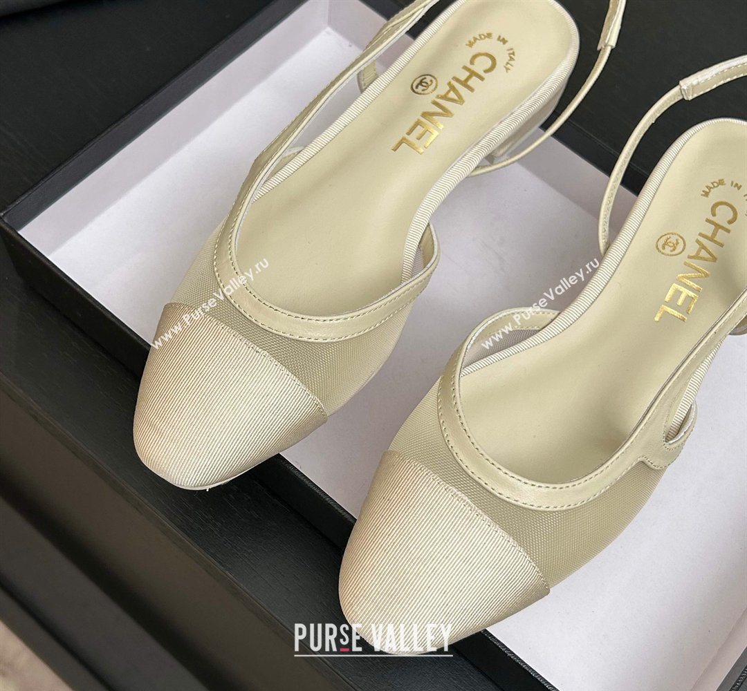 Chanel Mesh Grosgrain Slingbacks Flat Ivory 2026 G31319 0309 (MD-260309009)