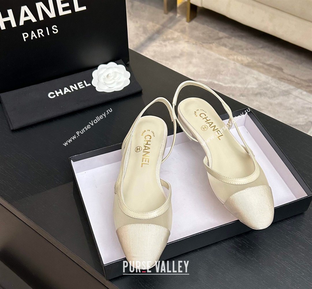 Chanel Mesh Grosgrain Slingbacks Flat Ivory 2026 G31319 0309 (MD-260309009)
