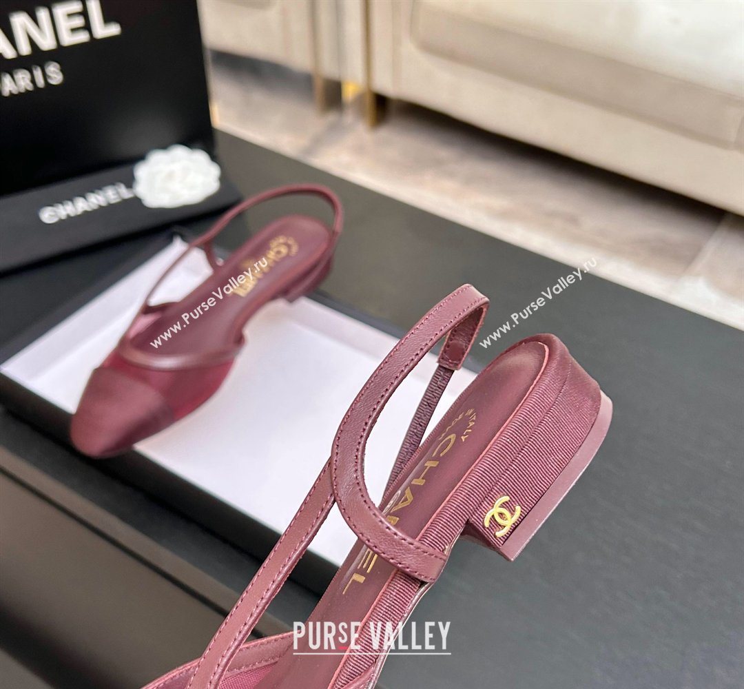 Chanel Mesh Grosgrain Slingbacks Flat Burgundy 2026 G31319 0309 (MD-260309010)