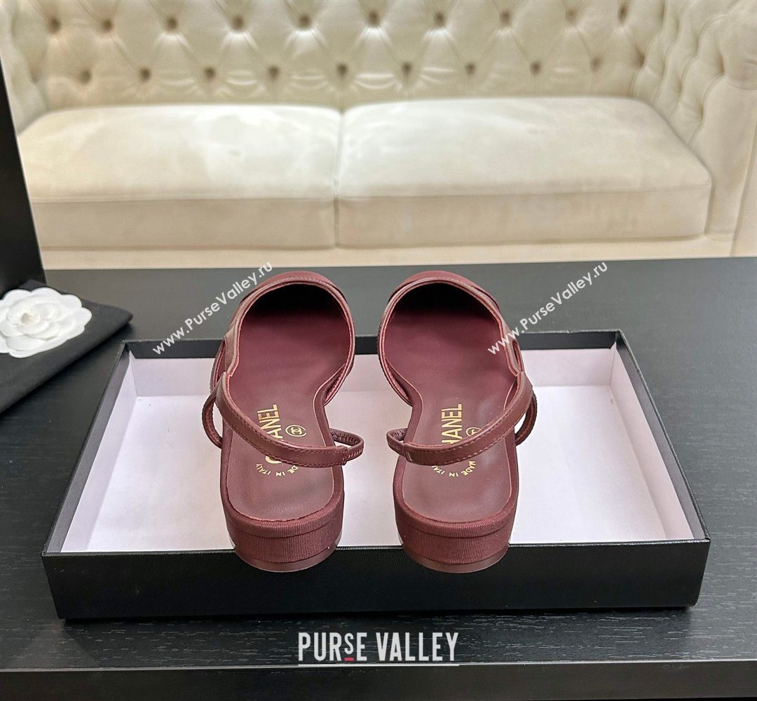 Chanel Mesh Grosgrain Slingbacks Flat Burgundy 2026 G31319 0309 (MD-260309010)