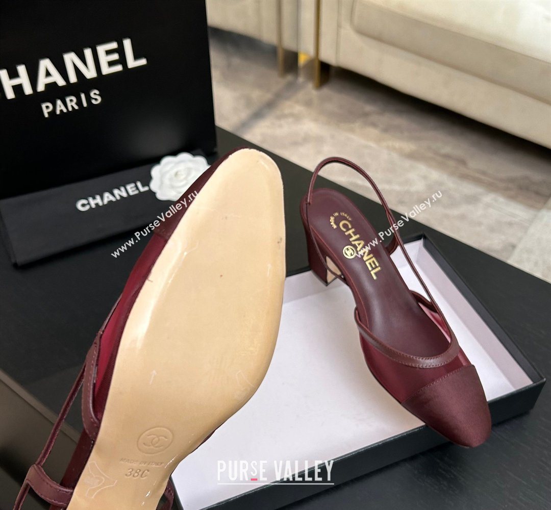 Chanel Mesh Grosgrain Slingbacks Pump 6.5cm Burgundy 2026 G31318 0309 (MD-260309012)