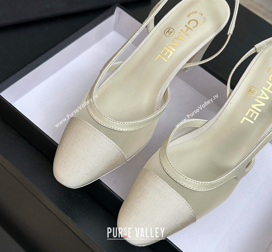 Chanel Mesh Grosgrain Slingbacks Pump 6.5cm Ivory 2026 G31318 0309 (MD-260309013)